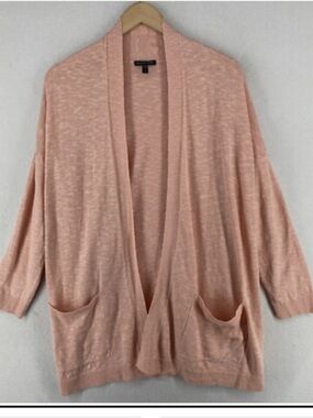 EILEEN FISHER Cardigan Large Organic Linen Cotton Slub Open Front Long Sleeve